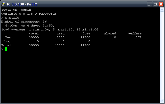System load,uptime and memory statistics 3G9WT command line interface