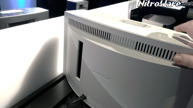 Compared to the Soundtouch 20 (top left, black) which has a rather flat rear housing due to its bass port, the Soundtouch 30 has a rather curved rear housing with an offset port, indicative that the device is using a folded waveguide device bose soundtouch 30 series III waveguide