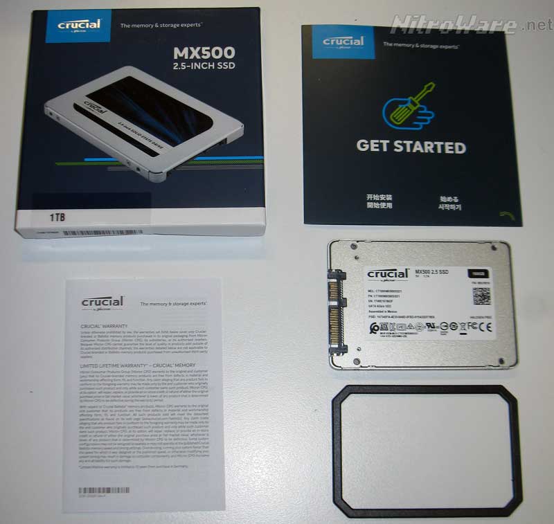Crucial MX500 retail bundle includes a contact details sheet, warranty and a stick on spacer so the drive can be installed in some laptops more securely. mx500 bundle