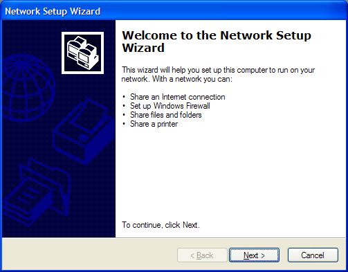 Windows XP Network Setup Wizard Windows XP Network Setup Wizard