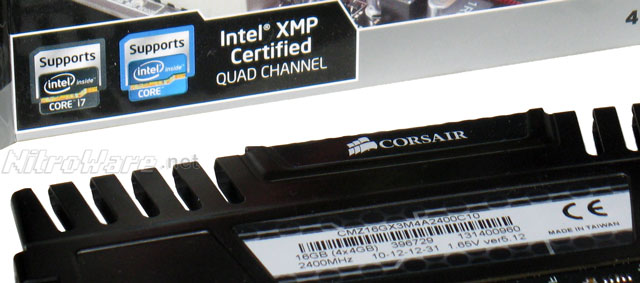 Although Corsair released a "Pro" series at Haswell launch time, the slightly older but still the same spec Non-Pro kit has excellent compatibility with our Ivy Bridge and Haswell builds at 2400MHz with all four DIMM installed thanks to its XMP 1.3 support. Corsair Vengeance DDR3-2400 Quad Channel Memory Kit
