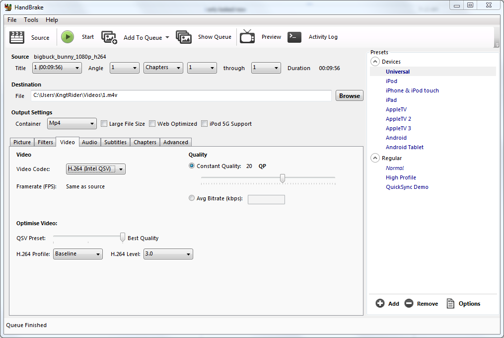 Handbrake has recently Included QuickSync support Handbrake with Quicksync selected