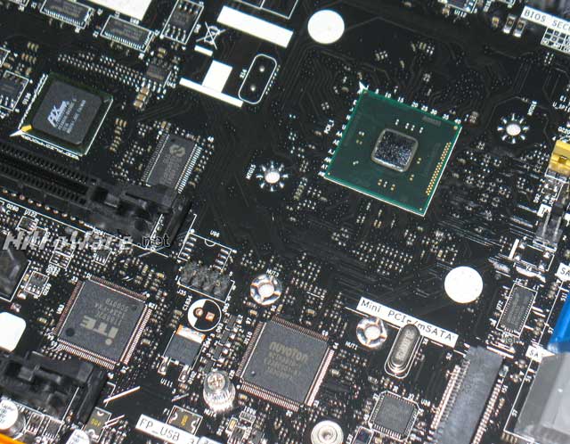 ASMedia and Marvell SATA Controllers, PLX PCI Express Switch, Intel Z87 chipset with heatsink removed Intel Z87 chipset