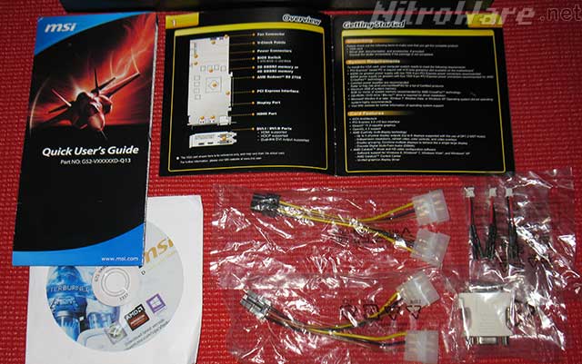 Poster, Manual, CD, Two 5.25 to 6pin adapters, DVI-VGA, three V-Check adapters R9 270X HAWK Bundle