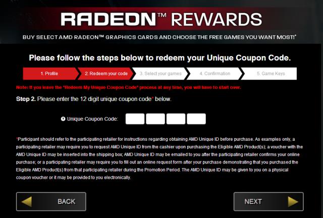 Radeon Rewards Portal Code Redemption Wizard AMD Never Settle Forever Radeon Rewards Portal