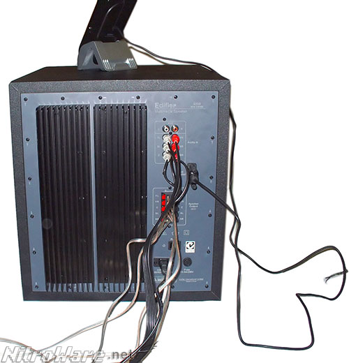 Power, Speakers connected and 5.1 input connected. The control pod is connected to the main unit via a D-shell type cable.