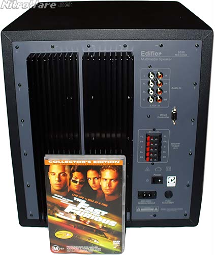 Size comparison: Edifier S550 subwoofer versus a typical DVD case