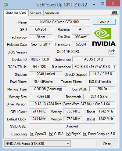 ASUS Republic Of Gamers Matrix Platinum GTX 980 board specs ASUS ROG MATRIX PLATINUM GTX 980 GPU-Z