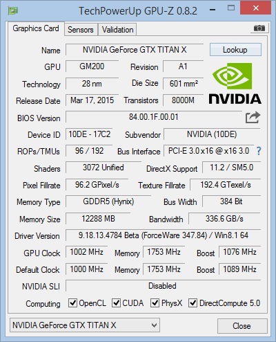NVIDIA GEFORCE GTX TITAN X board specs NVIDIA GEFORCE GTX TITAN X GPU-Z